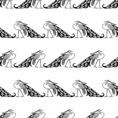 Çizilmiş yürüyen tavus kuşunun dikişsiz deseni