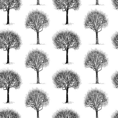 Kışın yaprak döken ağaçların çizimleri Dikişsiz desen