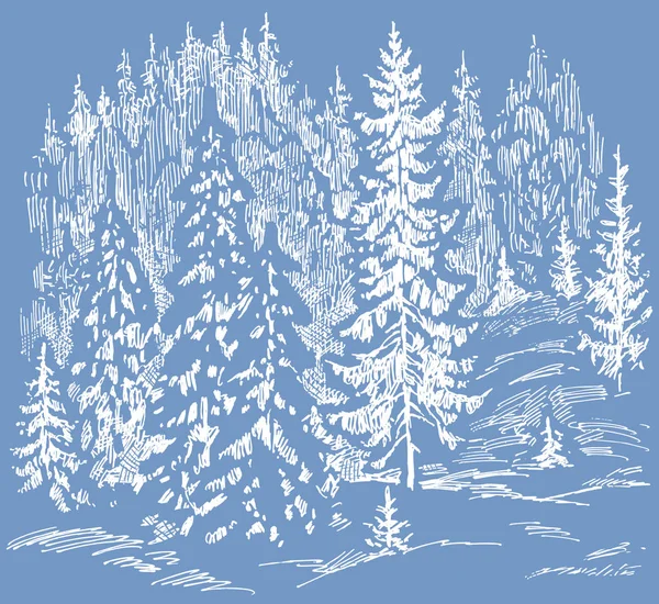 Векторная Иллюстрация Замерзших Еловых Лесов Декабре — стоковый вектор