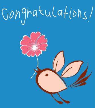 Çiçekli uçan kuşlu vektör tebrik kartı