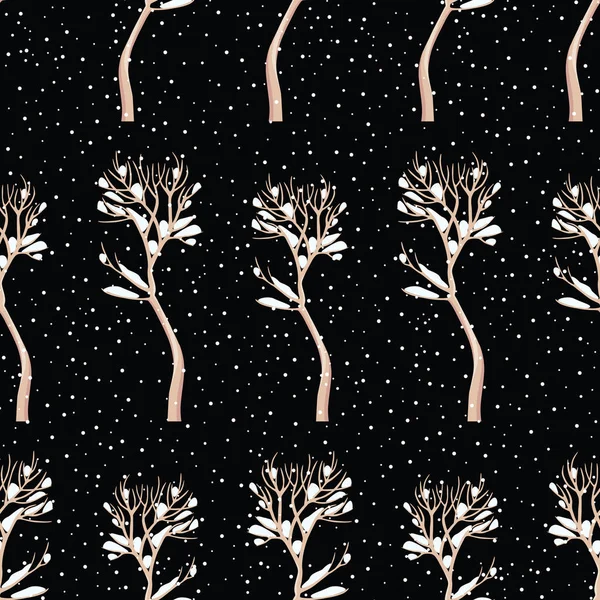 Karlı Aralık Ayında Ağaçların Dikişsiz Arka Plan — Stok Vektör
