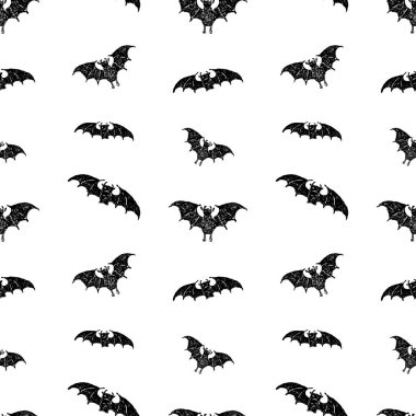 Çizilmiş uçan yarasaların siluetleri Dikişsiz deseni