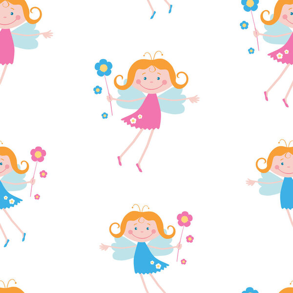 Бесшовный фон полета радостных эльфов девушки
