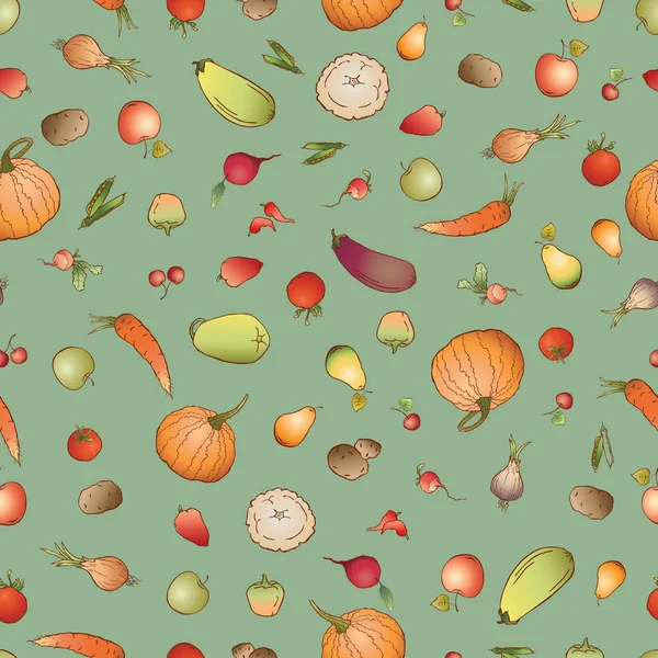 Patrón Sin Costura Varias Verduras Maduras Frutas — Vector de stock
