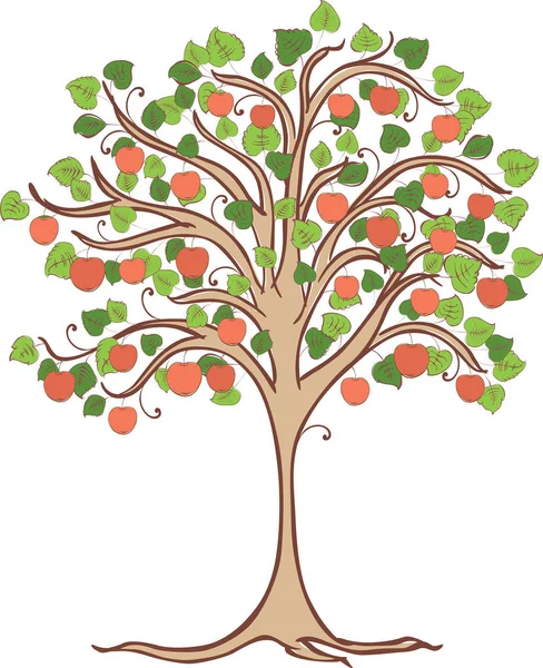 熟した赤いリンゴを持つリンゴの木のベクトル画像 — ストックベクタ