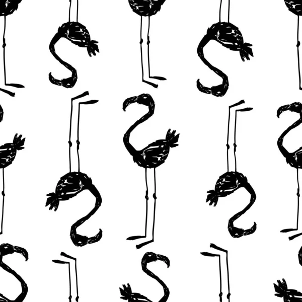 Nahtloser Hintergrund Der Silhouetten Gezeichneter Flamingos — Stockvektor
