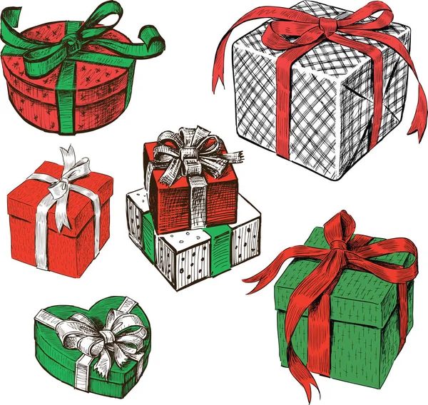 Σκίτσα Από Διαφορετικά Χριστουγεννιάτικα Δώρα Κουτιά — Διανυσματικό Αρχείο