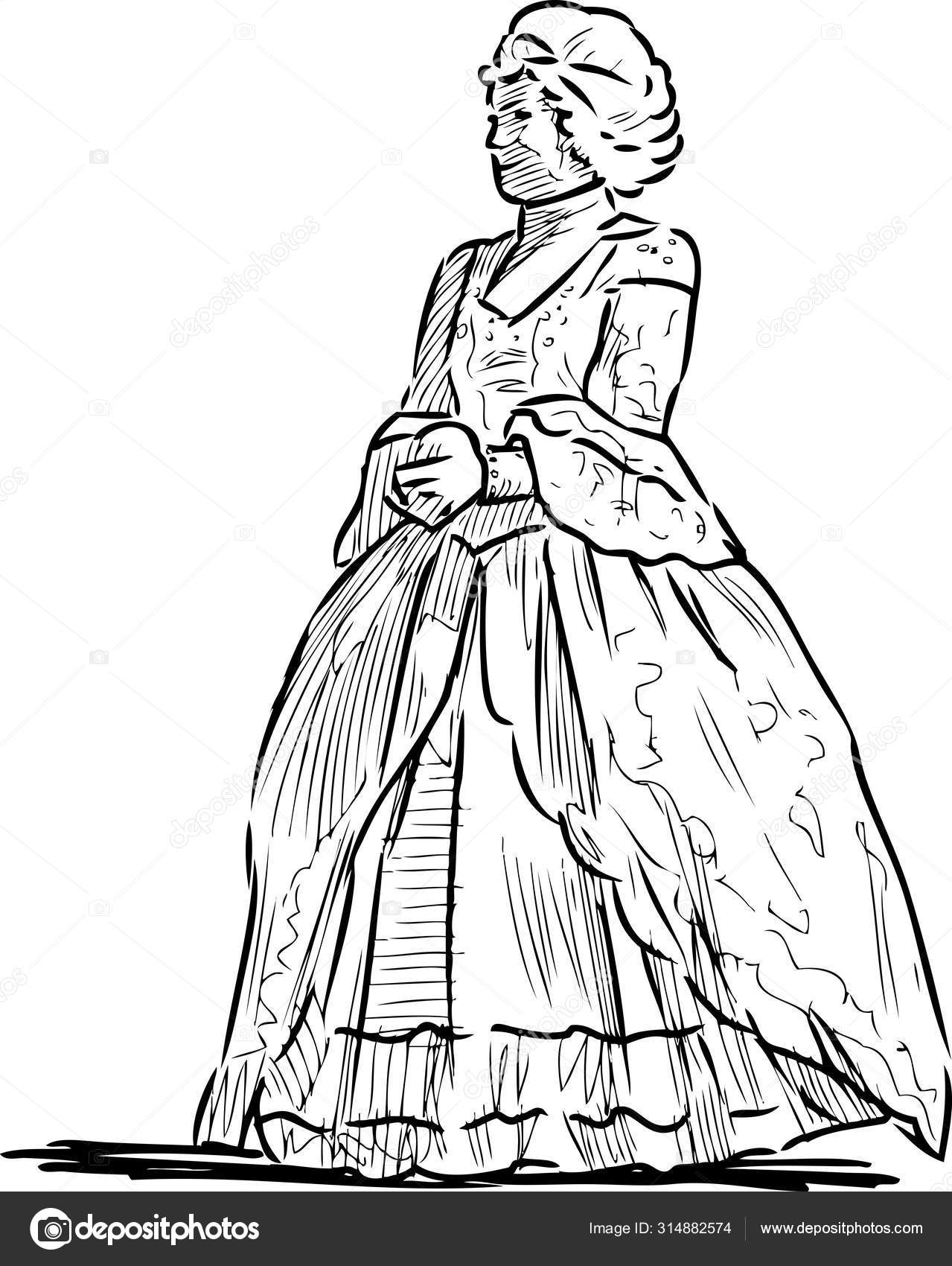 Siglo Xviii Trajes Elegantes Antiguos Bosquejo Mujer Traje