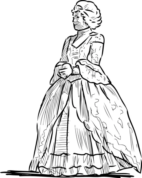 Bosquejo Mujer Traje Histórico Dama Noble Del Siglo Xviii — Vector de stock