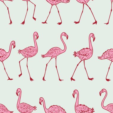 Kusursuz yürüyen çizgi film pembe flamingoları.
