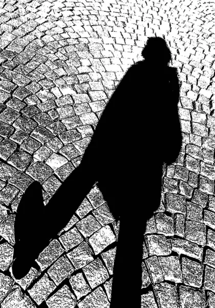 Vector Illustration Cobblestone Pavement Shadow Citizen Walking Sunny Day — Stock Vector