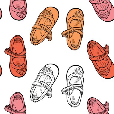 Küçük kızlar için çizilmiş ayakkabıların kusursuz arkaplanı