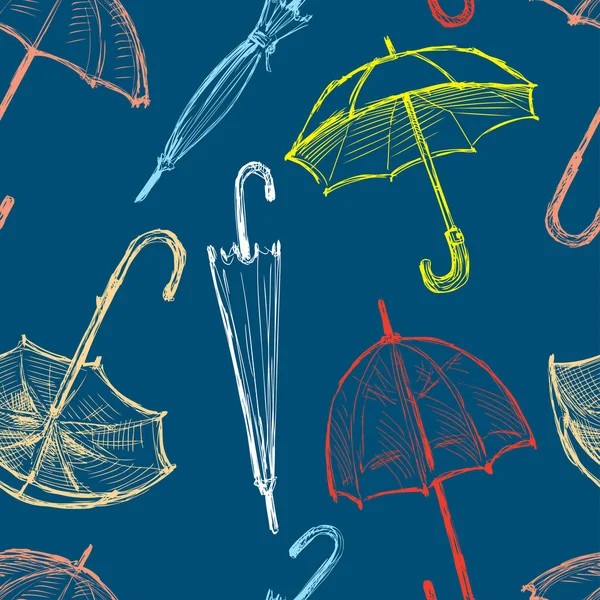 Patrón Sin Costuras Bocetos Paraguas Coloridos — Vector de stock