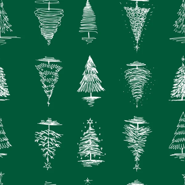 Απρόσκοπτη Μοτίβο Σκίτσα Διάφορα Χριστουγεννιάτικα Δέντρα — Διανυσματικό Αρχείο