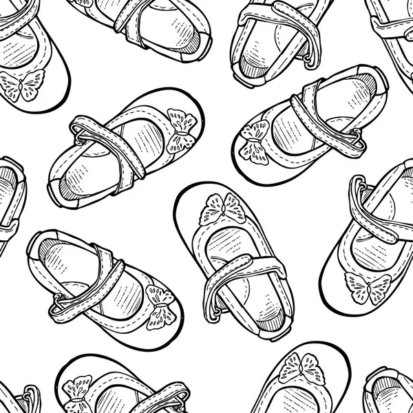 Nahtloses Muster Von Konturen Schuhe Für Kleine Mädchen — Stockvektor