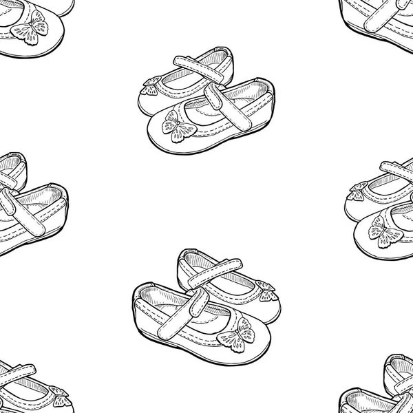Vektor Nahtlosen Hintergrund Von Konturen Schuhe Für Kleine Mädchen — Stockvektor