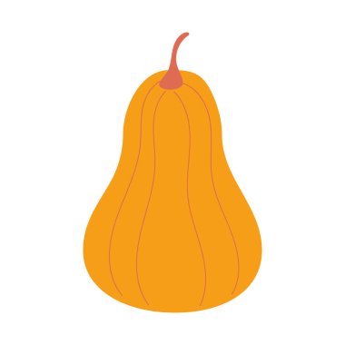 Beyaz arka planda gölgesi olan turuncu balkabağı. Sonbahar ikonu. Vektör.