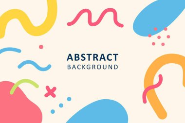 Soyut geometrik şekillerle oyuncu renkli vektör arkaplanı ve ışık kremi arkaplan üzerindeki en küçük karalama elemanları.