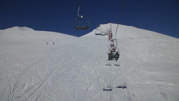 Climb Top Mountain Ski Lift Beautiful Winter View Mountains — Stock Video