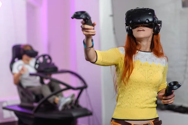 Beautiful Young Girl Playing Various Games Virtual Reality Glasses Stock Picture