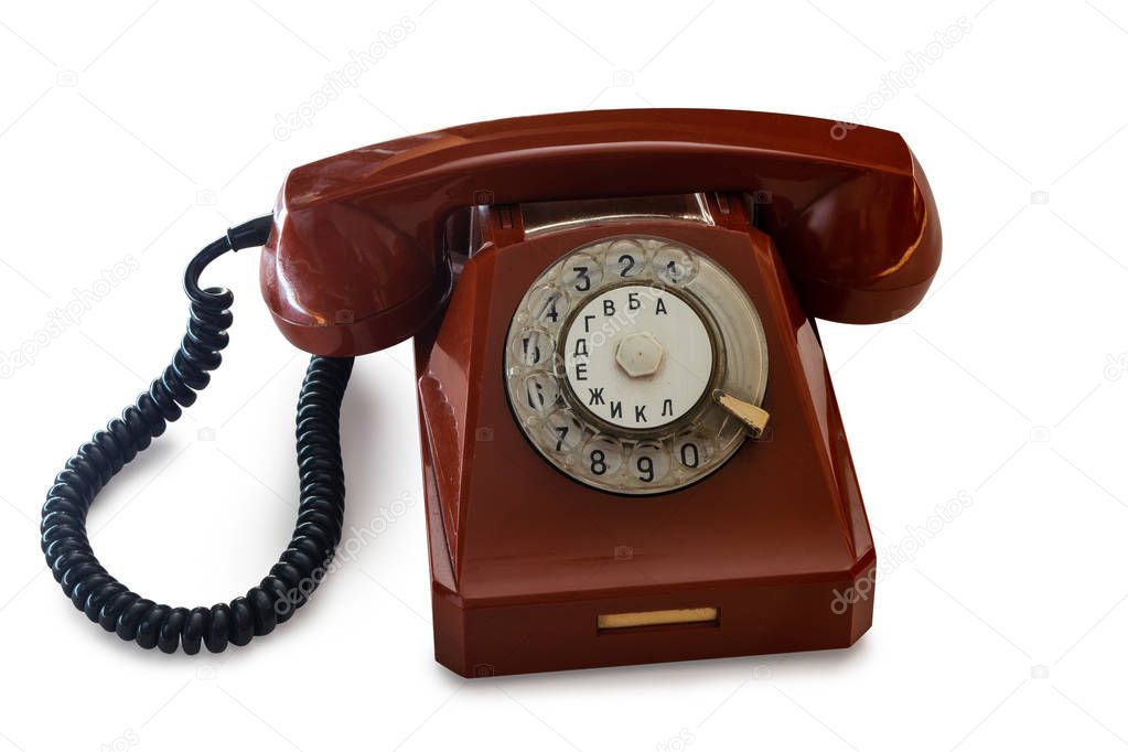Old retro soviet telephone isolated on white background