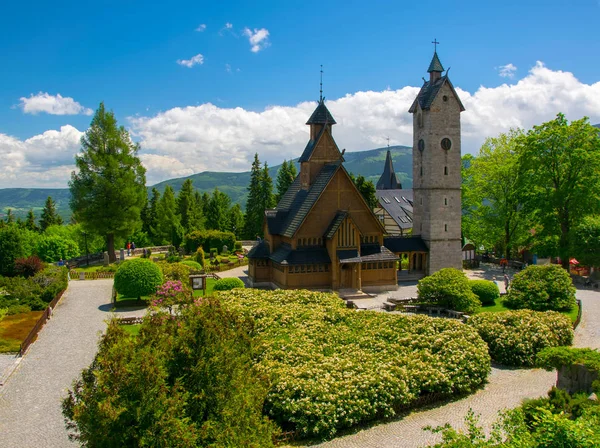 Středověký Norský Dřevěný Kostelík Wang Karpaczi Dolní Slezsko Polsko Krkonoše — Stock fotografie