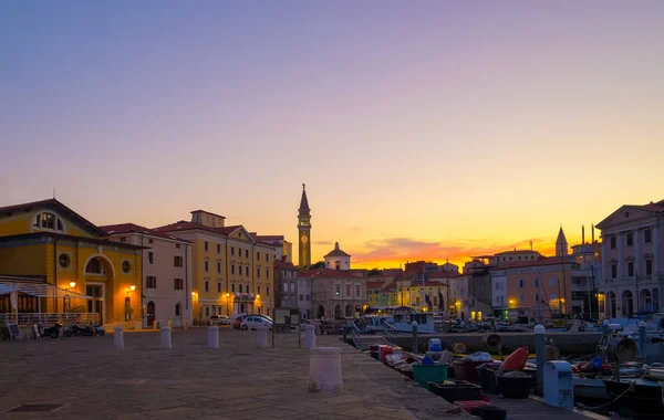 Scenic View Picturesque Town Piran Slovenia Sunrise Travel Vacation Tourism — Stock Photo, Image