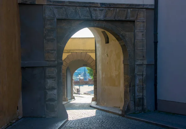 Gates Black Tower Prague Castle Morning Old City Prague Czech — Stock Photo, Image