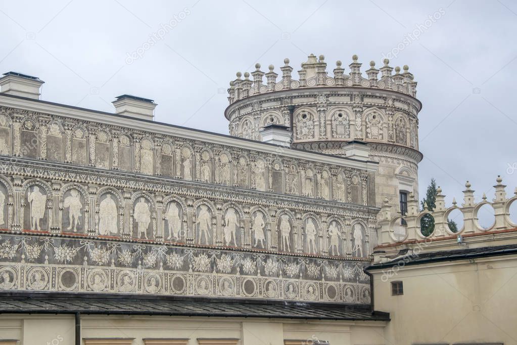 Renaissance Noble Tower and wall in Krasiczyn Castle near Przemysl, Poland