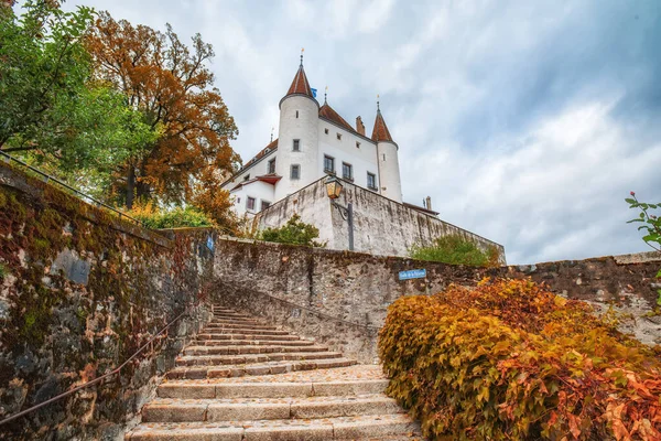 Picturesque view of Nyon Castle, Nyon, Vaud, Switzerland at cloudy autumn day — Stock Photo, Image