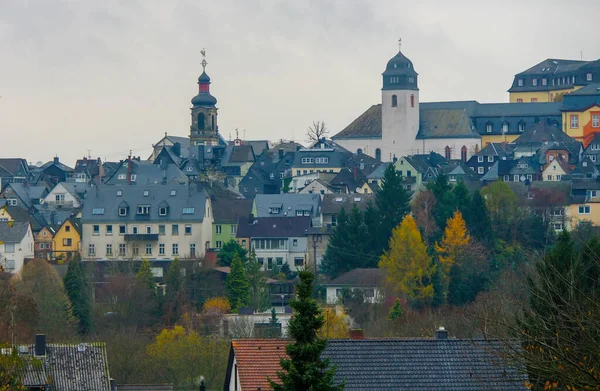 Blick Auf Die Altstadt Von Hachenburg Rheinland Pfalz Deutschland Katholische — Stockfoto