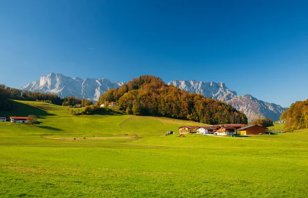 Paisaje Rural Otoñal Bertechsgarden Alps Baviera Alemania Pradera Hierba Verde — Foto de Stock