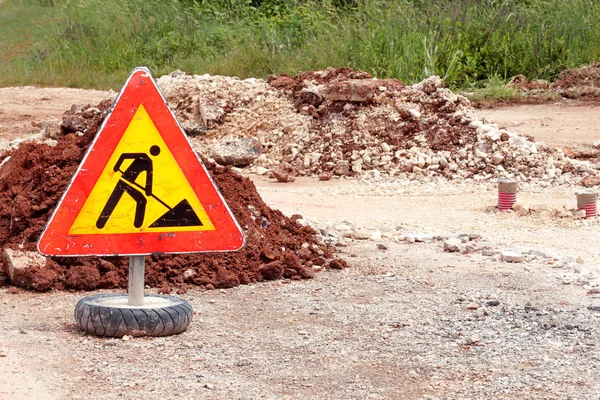 Cartello Lavori Stradali Lavori Costruzione Strada Costruzione Pavimentazione Traffico Segnaletica — Foto Stock