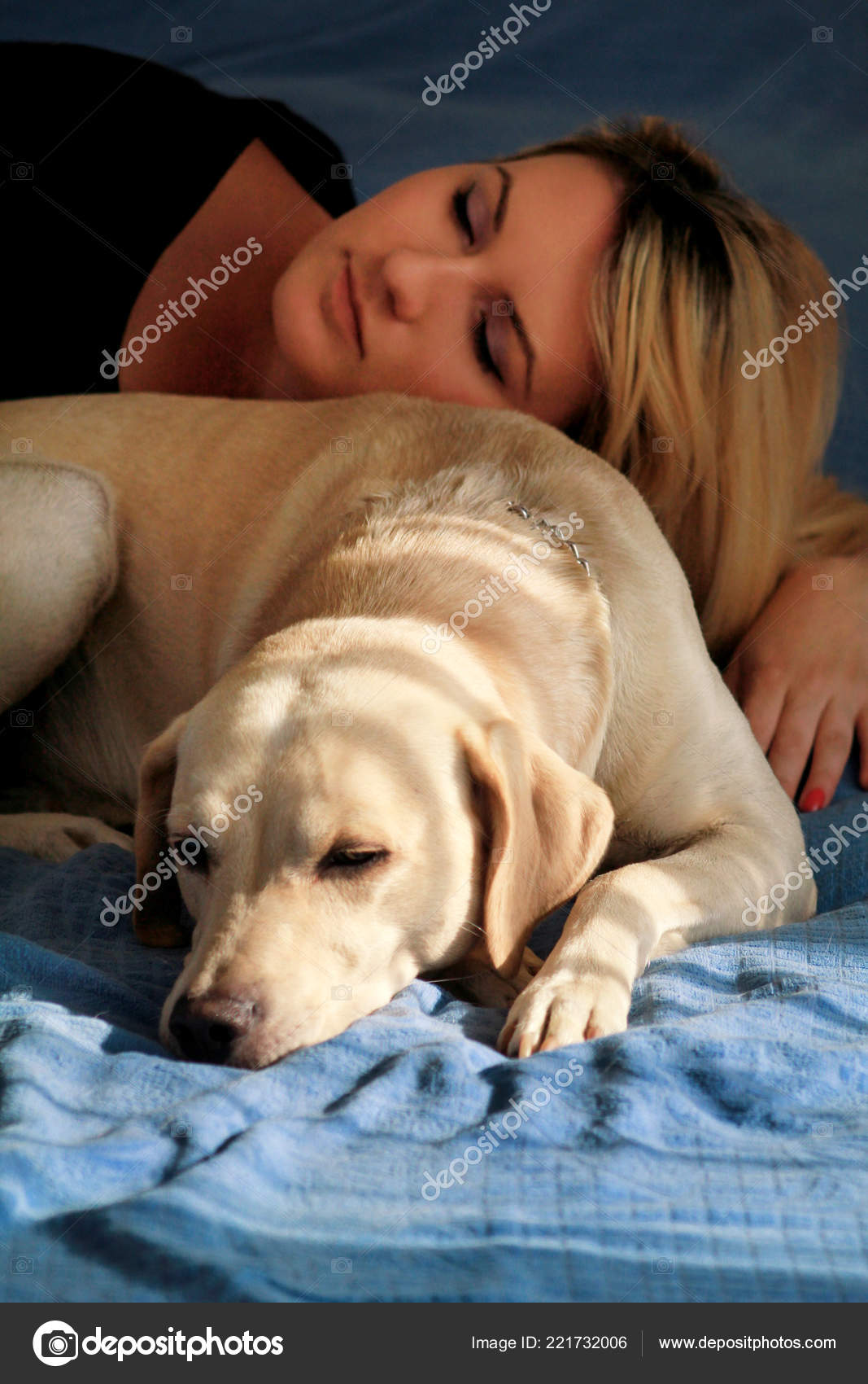 Woman Cute Dogs Home Handsome Girl Resting Sleeping Her Dog