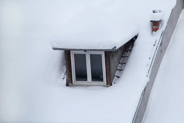 Vackra Vinter Hus Och Byggnader Med Tak Täckta Med Tung — Stockfoto