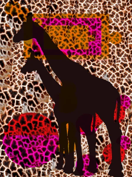 Abstraktní obrázek žirafa a zvíře vzor bezešvé. Barevná grafika. Design pro pozadí, tapety, obaly a balení. — Stock fotografie