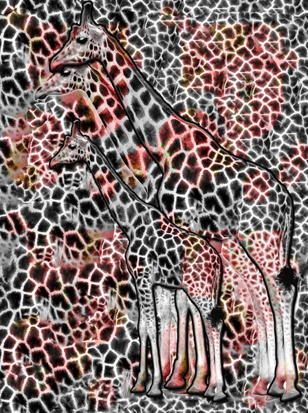 Abstrakte Illustration von Giraffe und Tier nahtlosen Muster. Farbgrafiken. Design für Hintergrund, Tapete, Einband und Verpackung. — Stockfoto