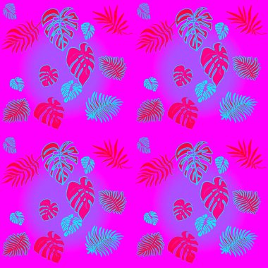 Tropikal yeşil seamless modeli pembe arka plan bırakır. Egzotik duvar kağıdı