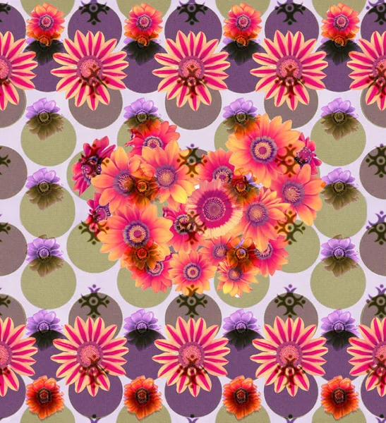 Ilustração. Impressão de tecido, flores de verão, folhas exóticas. Padrão, plantas sem costura em fundo geométrico colorido. Papel de parede natureza . — Fotografia de Stock
