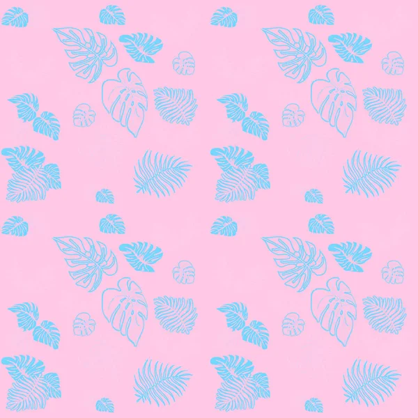 Tropical green leaves seamless pattern pink background. Exotic wallpaper — Stock Photo, Image