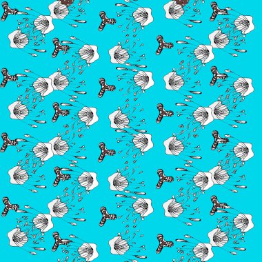 Küçük çiçekte şirin bir desen. Küçük renkli çiçekler. Beyaz arka plan. Ditsy çiçekli arka plan. Moda baskıları için zarif bir şablon.