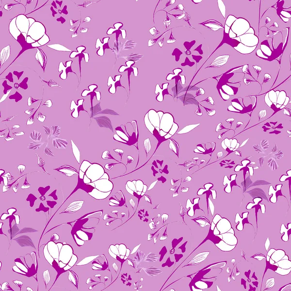 Cute pattern in small flower. Small colorful flowers. White back
