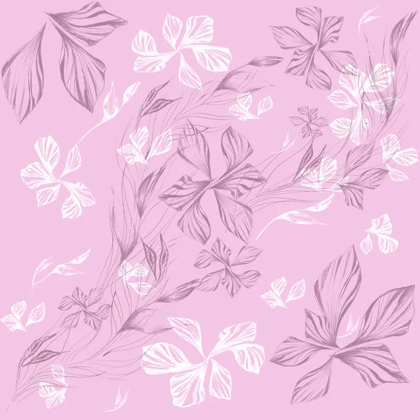 유행 화려한 열대와 야자수 잎 나비는 컬러 배경에 밝은 흰색 배경에 패션, 직물 및 모든 인쇄에 대한 원활한 디자인 패턴을 비행. — 스톡 사진