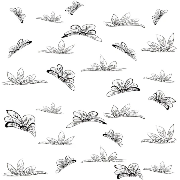 Κομψό ενιαίο μοτίβο με λουλούδια σε στυλ υδατογραφίας, στοιχεία σχεδιασμού. Floral μοτίβο για προσκλήσεις γάμου, κάρτες, λεύκωμα, εκτύπωση, περιτύλιγμα δώρου, κατασκευή. Επεξεργασία — Φωτογραφία Αρχείου