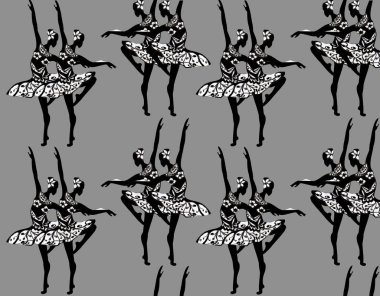 Balerinlerle desen. Arka plan. Kağıt üzerine kumaş üzerine baskı. Duvar Kağıdı Patern Retro