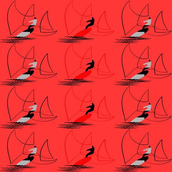Illustraties over illustraties op het thema van windsurfen en de zomer. Windsurfen en zomer thema. Man atleet — Stockfoto