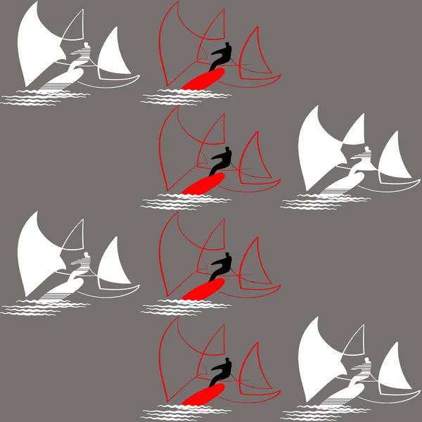 以帆板和夏季为主题的插图插图。风帆冲浪和夏季主题。男子运动员 — 图库照片