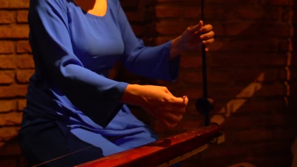 Mulher jogando o dan bau — Vídeo de Stock