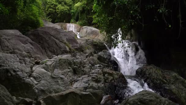 Rotsachtige waterval in het bos — Stockvideo