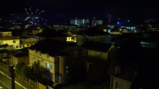 Lassú tűzijáték szépség éjszakai város felett — Stock videók
